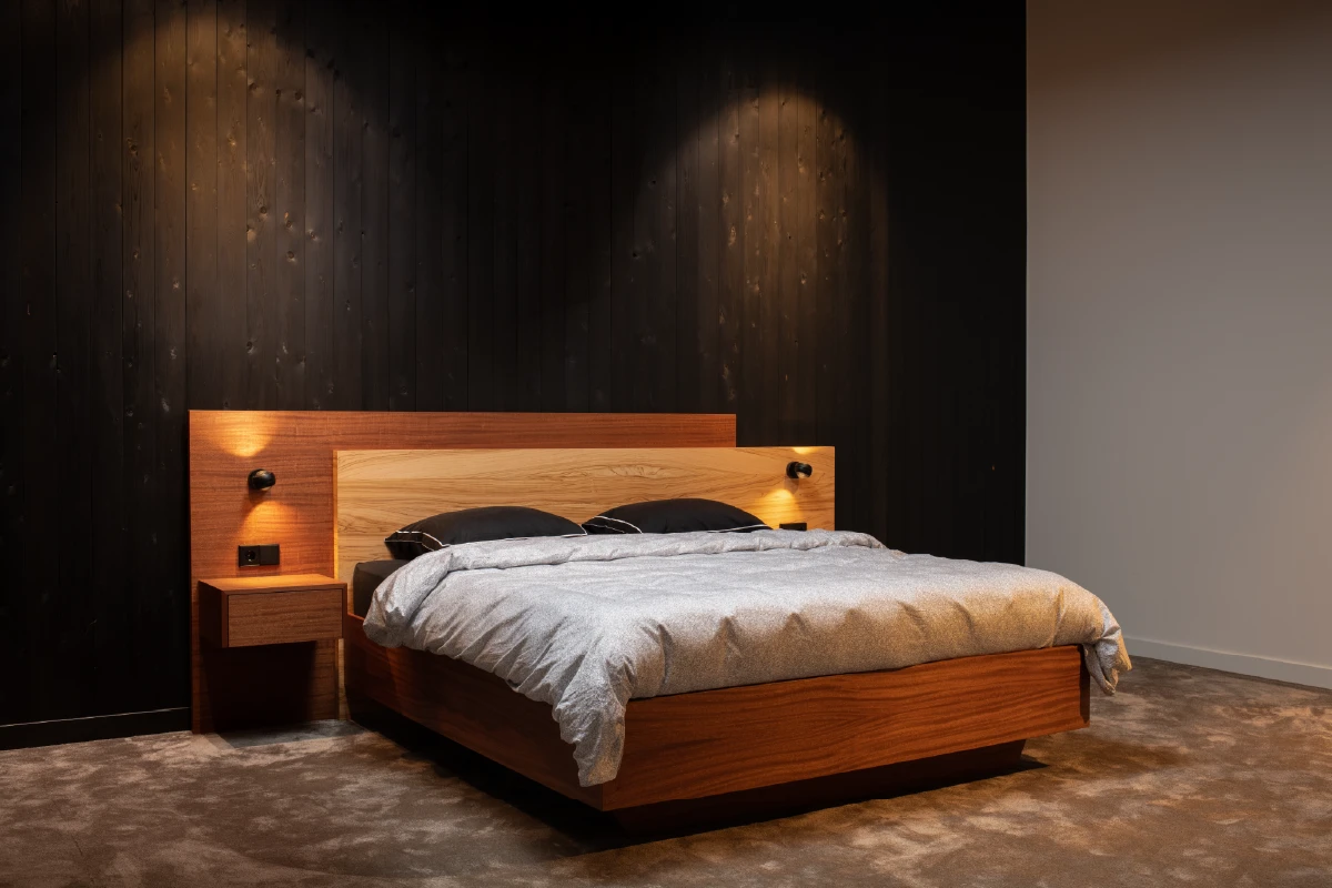 Bed op maat Duo Pezze met olijfhout en mahonie