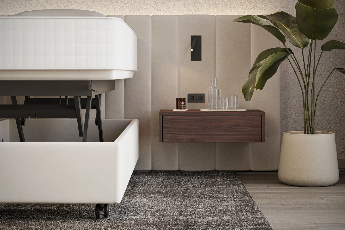 Detail van de hoog-laag functie van bed Formosa