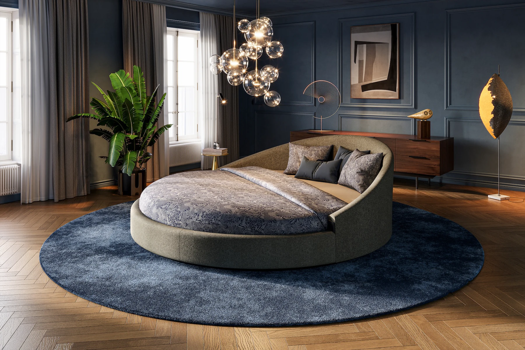 Grote slaapkamer met rond bed design Pampus