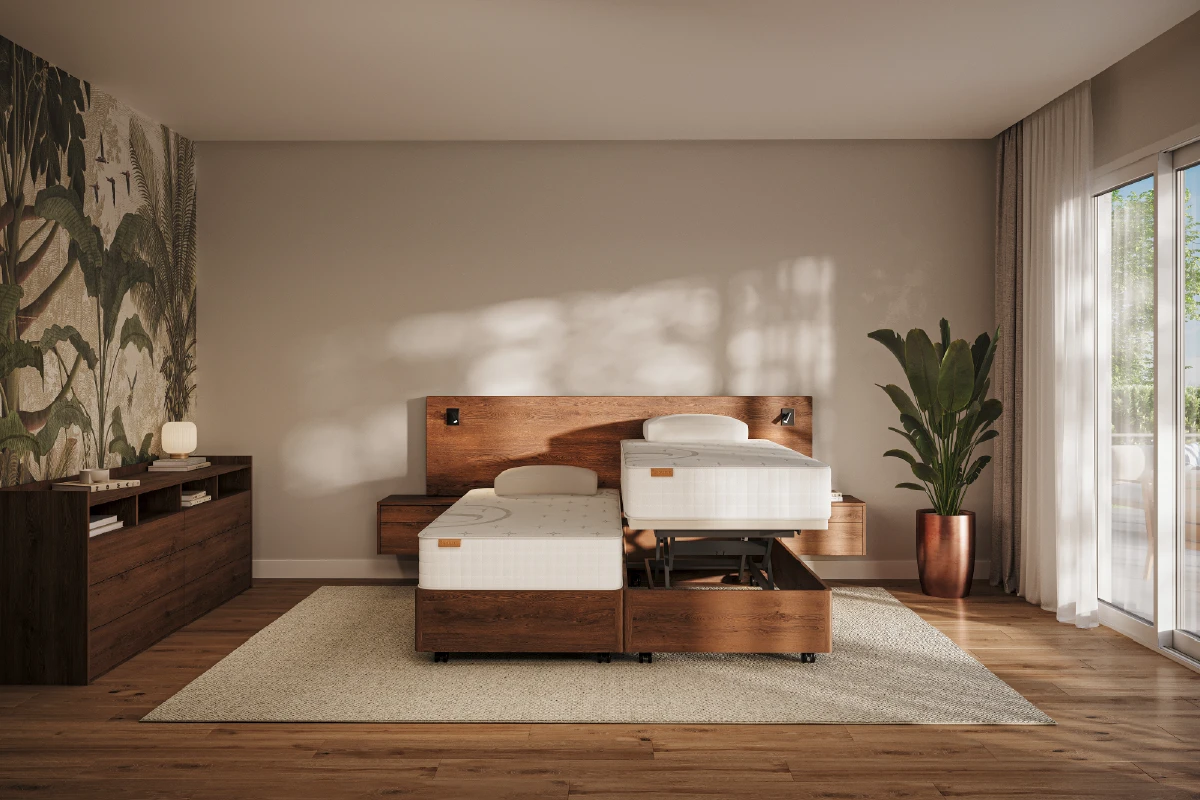 Houten seniorenbed met hoog-laag functie