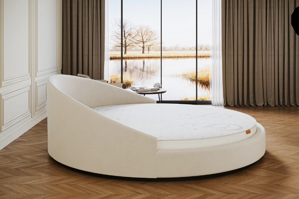 Ronde ombouw en hoofdpaneel van een rond bed