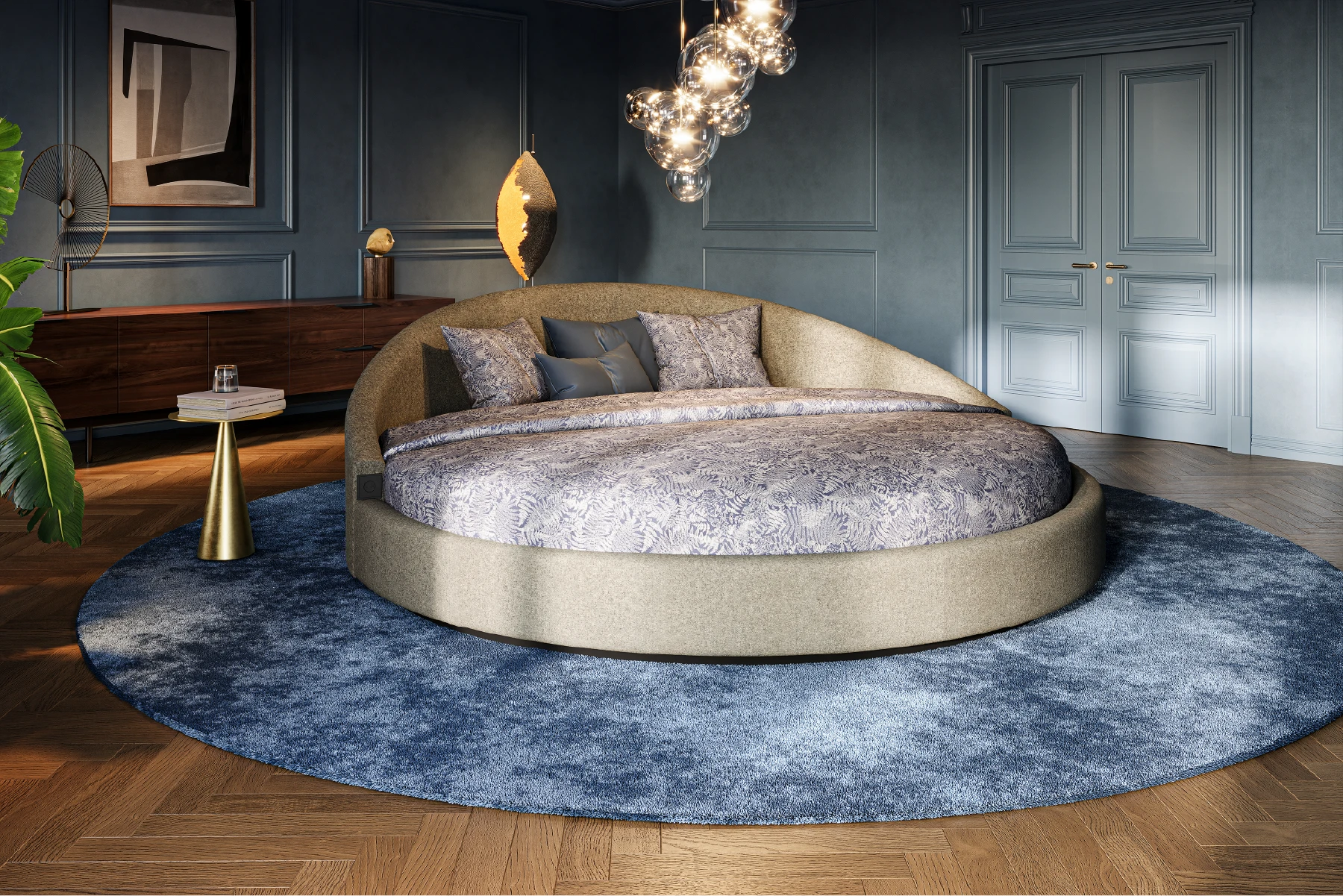 Rond bed Pampus vrijstaand in slaapkamer