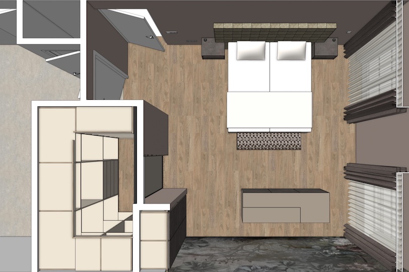 tekening senioren slaapkamer met inloopkast