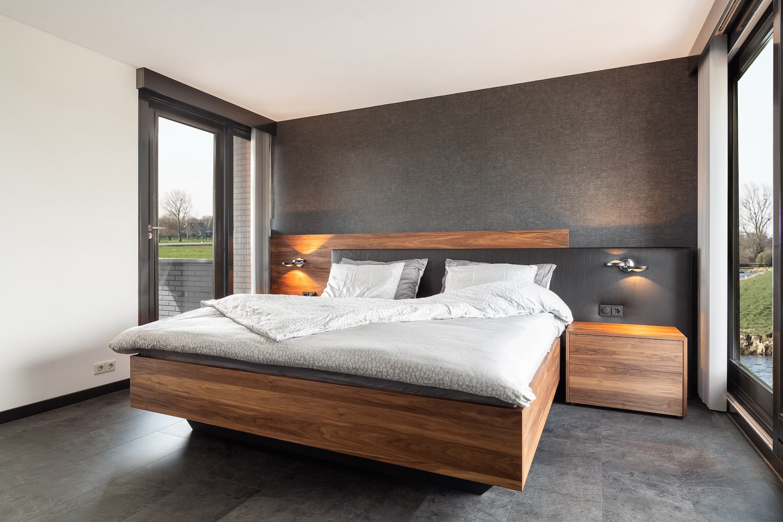 noten houten design bed duo pezze