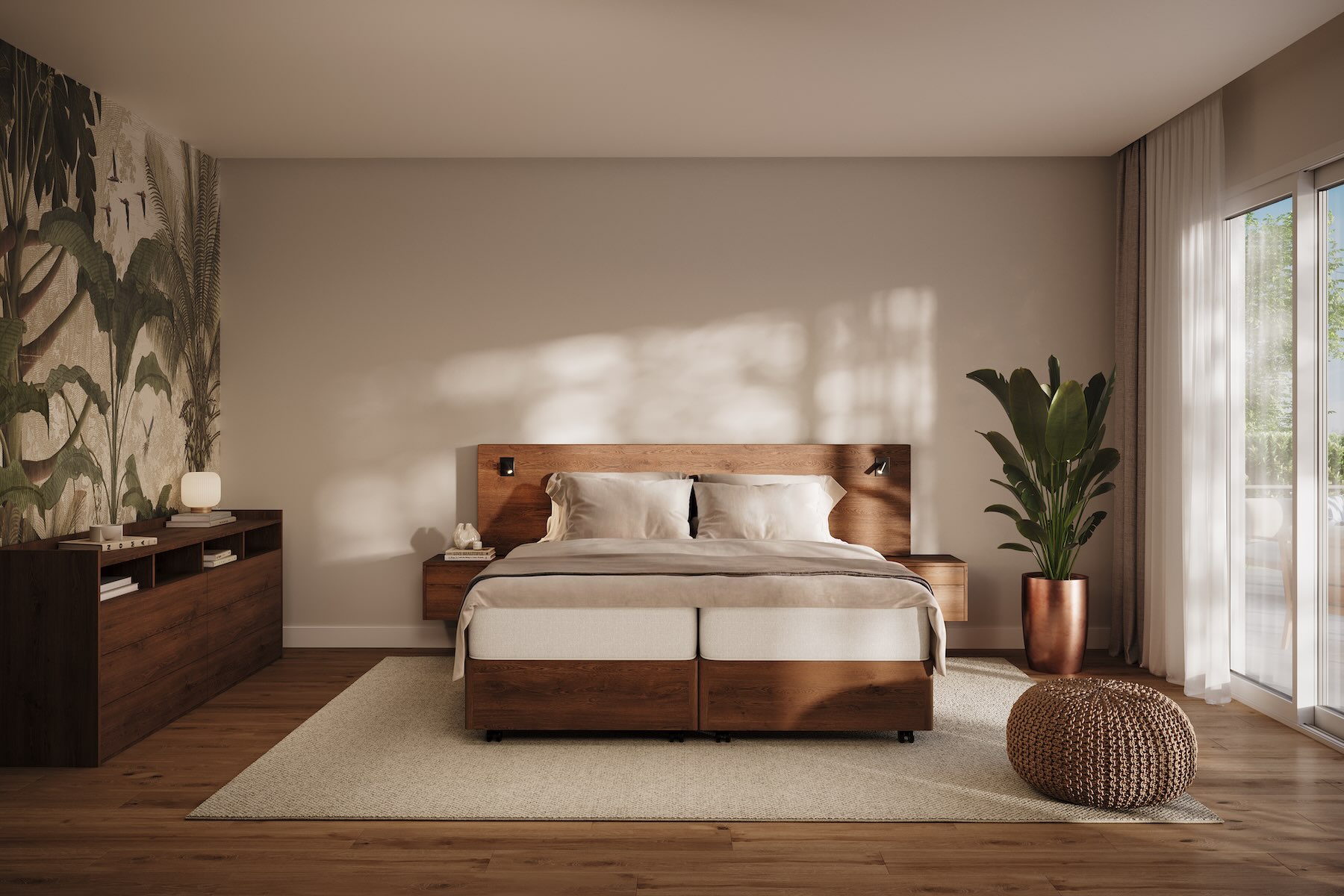 Duo Pezze bed met eikenhouten dressoir
