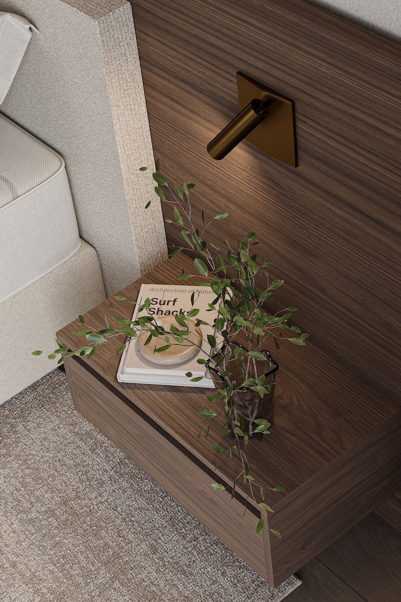 detail Duo Pezze bed met nachtkastje