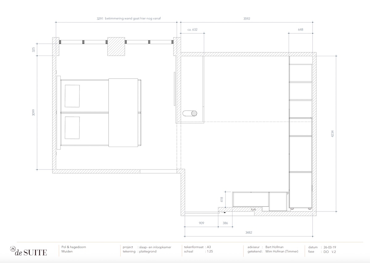 Inloopkamer met maatwerk hoekkast in hotel chique slaapkamer