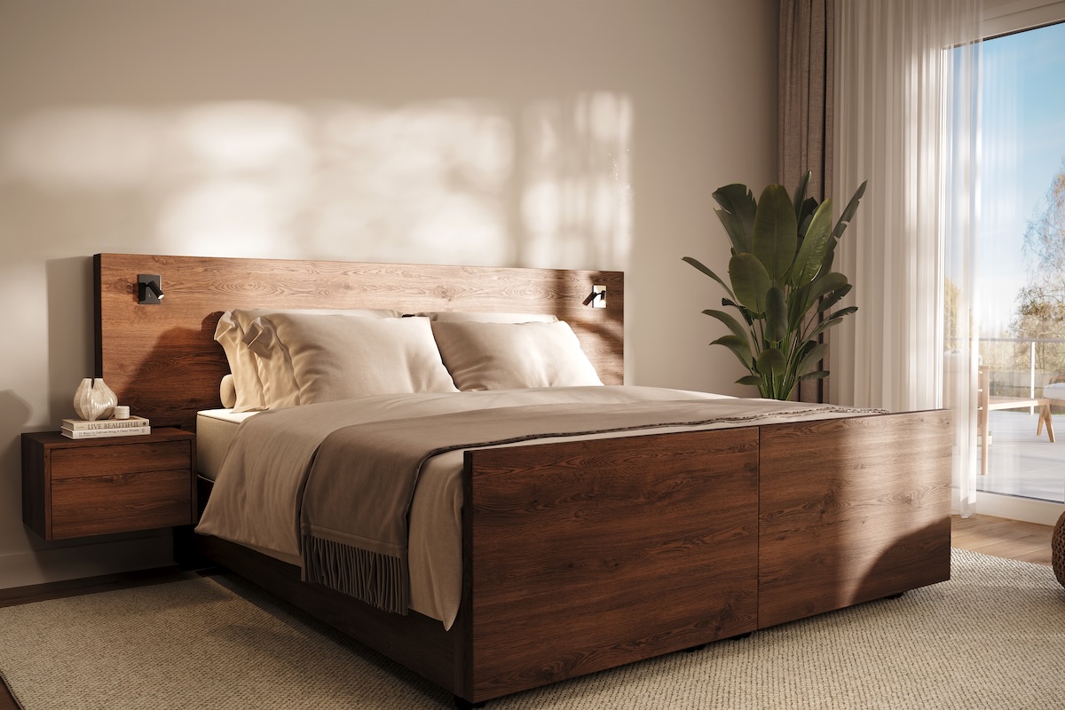 Houten seniorenbed met voetpanelen